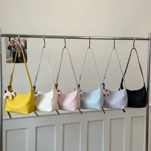 Minimalist PU Leather Shoulder Bag Casual Commuter Underarm Bag With Horse Pendant Solid Color Fashion Handbag For Women