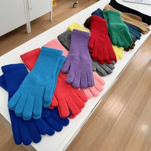 Women Knitted Acrylic Gloves Thermal Windproof Winter Outdoor Cycling Gloves Touch Screen Fingered Gloves Solid Color Gloves