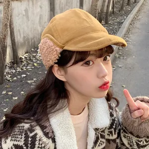 Women Japanese Cute Plush Trapper Hat Thickened Warm Ear Protection Lei Feng Hat Autumn Winter Versatile Streetwear Hat