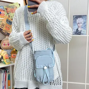 Elegante bolso bandolera de nailon azul claro para móvil para mujer estilo casual