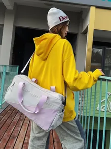 Trendy large pink and grey patchwork tote bag for casual travel and gym activities
