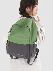 Casual forest style green and grey color-block backpack for college students and travel