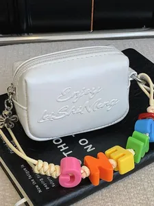 Niche Design Mini PU Crossbody Bag With Colorful Letter Beads Embossed Square Bag Fashion Small Purse For Women Commuting