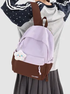 Stylish academy style lavender and brown color-block backpack for school and travel