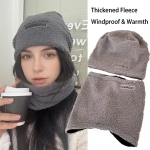 Ensemble Bonnet en Tricot Acrylique Hiver et Cache-col pour Hommes Femmes Doublé en Polaire Sherpa Épais Bonnet Slouchy