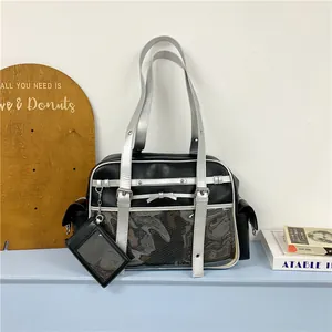 Cute Japanese style black and silver ita bag with transparent front window