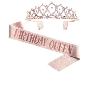 Coffret écharpe pailletée rose gold Birthday Queen et diadème étincelant en strass