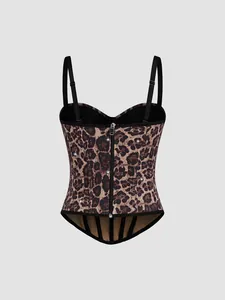 Elegante top a corsetto leopardato con strass scintillanti e bustier steccato