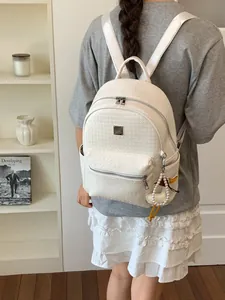 Zaino bianco con trama intrecciata per studenti e pendolari, borsa capiente per la scuola.