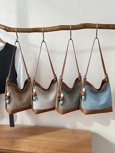 Stylish large capacity woven hobo shoulder bags for women in four versatile colors