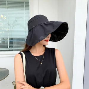 Detail shot of a stylish black wide-brim sun hat featuring advanced UV protection coating.