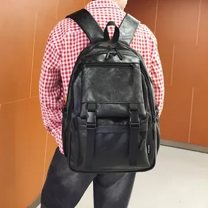 Sac à dos vintage en cuir noir pour homme, parfait pour les loisirs, voyages et école