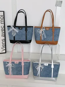 Grands sacs cabas élégants pour femmes avec nœud en dentelle et perles, quatre coloris.