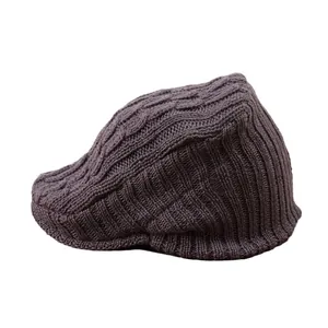 Retro knitted wool beret cap for women in dark brown style autumn winter warm hat