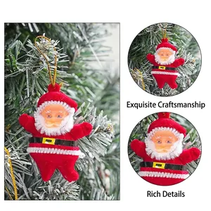 Red flocked Santa Claus figurine hanging ornament for Christmas tree decoration