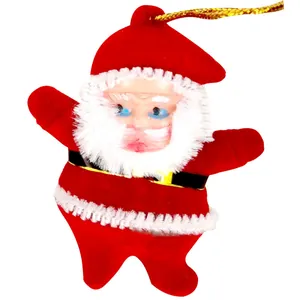 Red flocked Santa Claus ornament pendant for Christmas tree decoration