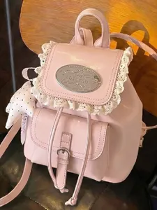 Dames College Stijl PU Leer Kant Afwerking Mini Rugzak Met Ster Hanger Zachte Zomer Reizen Rugzak Schoudertas Voor Vrouwen