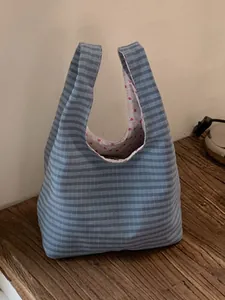Neue Sommer Damen Lässige Stoffbeuteltasche Mode Karo Tragetasche Handtasche Mit Herz Druck Futter Große Kapazität Pendeltasche