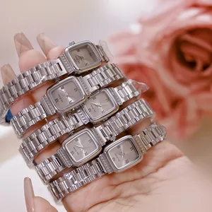 Reloj de Cuarzo Cuadrado Retro para Mujer Bee Sister Caja de Aleación de Strass Correa de Acero Inoxidable Elegante