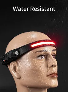 Detail of waterproof COB LED headlamp with sensor showing water resistance on mannequin.