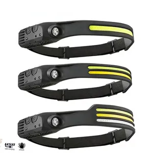 USB rechargeable COB LED headlamp with motion sensor for outdoor running and camping