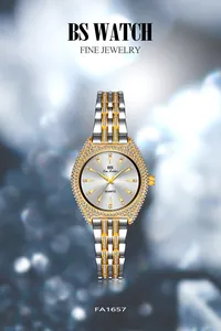Elegante reloj de mujer bicolor oro y plata con bisel de diamantes de imitación
