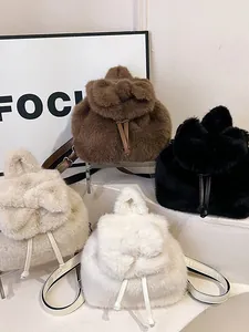 Set van vier stijlvolle mini-rugzakken van imitatiebont voor dames in bruin zwart beige en wit