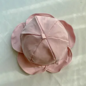 Pink lotus leaf brim fisherman hat featuring a pleated design for summer UV sun protection