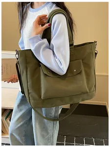 Large capacity army green canvas tote bag for travel and daily leisure use