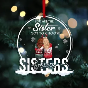 Acrylic round Christmas ornament for sisters with heart-warming festive illustration