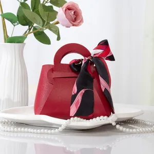 Mini Sac À Main En Cuir PU Pour Bonbons De Mariage Avec Ruban Écharpe Boîte Cadeau Élégante Pour Les Invités De La Fête