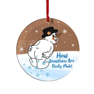 Funny snowman acrylic Christmas ornament with humorous 'How Snowflakes Are Really Made' text