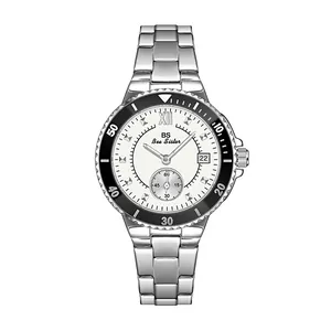 Reloj de mujer de acero inoxidable plateado con esfera blanca y bisel negro