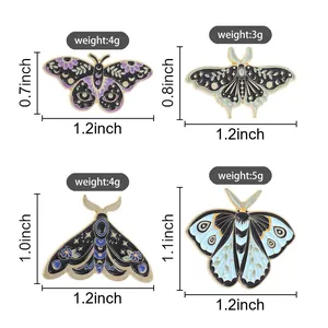 Detailed size and weight guide for vintage celestial moth and butterfly enamel pins set