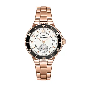 Detalle del reloj BS Bee Sister de mujer en acero inoxidable oro rosa con bisel negro