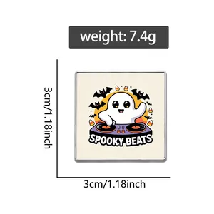 Detailed view of Halloween ghost DJ enamel pin with 3cm size and 7.4g weight specifications