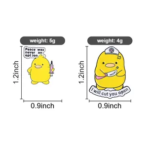 Funny yellow duck nurse enamel pin with measurements 1.2x0.9 inch and weight 4-5g