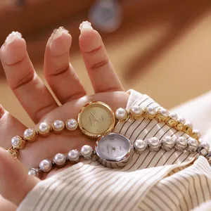 Elegante Bee Sister Quarzuhr für Damen mit einem luxuriösen Kunstperlenarmband im Set