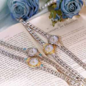 Reloj de Pulsera de Lujo de Aleación con Diamantes de Imitación para Mujer Moda Elegante Reloj de Cuarzo con Esfera de Nácar Hebilla de Joyería Reloj de Pulsera