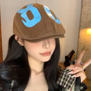 Amerikaanse Vintage Newsboy Cap Voor Heren Dames Streetwear Grafisch Bedrukte Platte Pet Verstelbare Retro Baskenmuts
