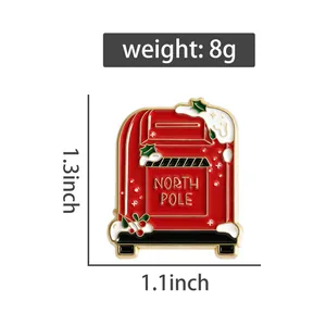 Detail der Weihnachts-Briefkasten-Anstecknadel mit Maßen 1,3" x 1,1" und 8g Gewicht.