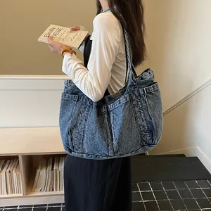 Grand sac cabas en jean pour femme, sac à bandoulière décontracté et élégant