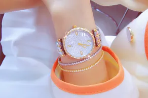 Elegante reloj de cristal BS Bee Sister con brazaletes de diamantes brillantes en la muñeca