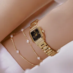 BS Bee Sister FA1933 Reloj de Cuarzo Rectangular de Lujo para Mujer Moda Impermeable Caja de Aleación Correa de Acero Inoxidable Elegante