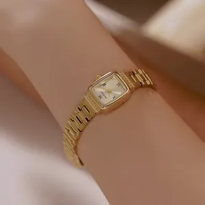 Reloj de Cuarzo Rectangular Vintage para Mujer Lujo Aleación de Zinc Diamantes de Imitación con Números Romanos Dorado Plata