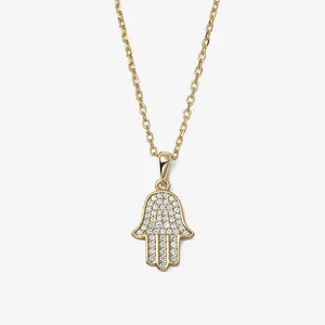 Collana con Pendente Mano di Fatima in Argento Sterling 925 per Uomo Donna Gioielli Hip Hop Iced Out Strass Mano di Fatima Galvanizzato Oro Argento