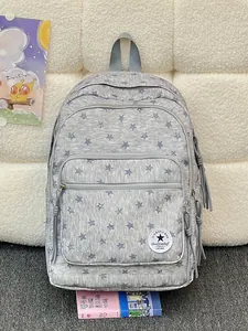 Stylish grey school backpack with star patterns and large capacity for high school girls