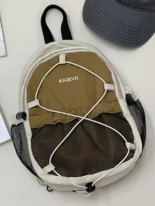 Mochila deportiva outdoor vintage con diseño de cordón elástico en beige y marrón