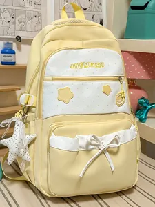 Korean Style Large Capacity School Backpack For Girls Teens Nylon Waterproof Star Print Lightweight Casual Cute Daypack
