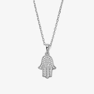 Elegante collana con ciondolo mano di Fatima in argento S925 e zirconi cubici scintillanti